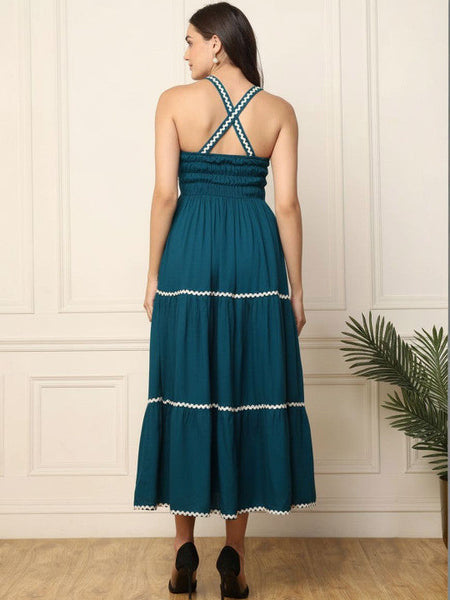 Women Teal Sweetheart Neck Fit & Flare Maxi Dress VitansEthnics