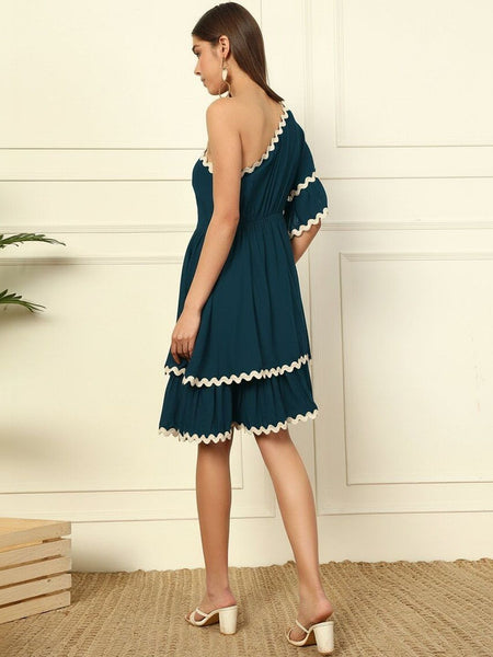 Women One Shoulder Ruffled Fit & Flare Dress VitansEthnics