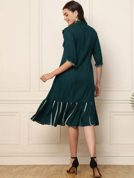 Women Ruffled A-Line Midi Dress VitansEthnics