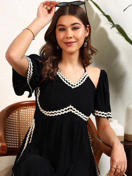 Women Halter Neck Ruffled Fit & Flare Maxi Dress VitansEthnics