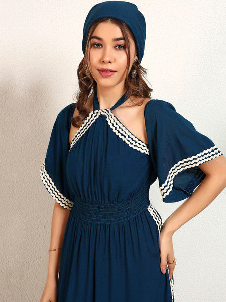 Women Halter Neck Flared Sleeve Slit A-Line Maxi Dress VitansEthnics
