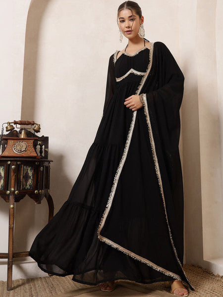 Women Women Embellished Sequinned Georgette Anarkali Kurta Dress VitansEthnics