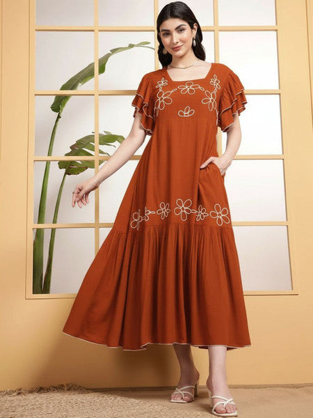 Women Square Neck Fit & Flare Maxi Dress VitansEthnics