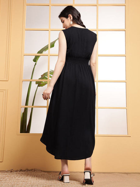 Women Floral Embroidered A-Line Midi Dress VitansEthnics