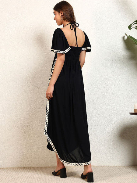 Women Halter Neck Ruffled Fit & Flare Maxi Dress VitansEthnics