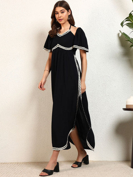 Women Halter Neck Ruffled Fit & Flare Maxi Dress VitansEthnics