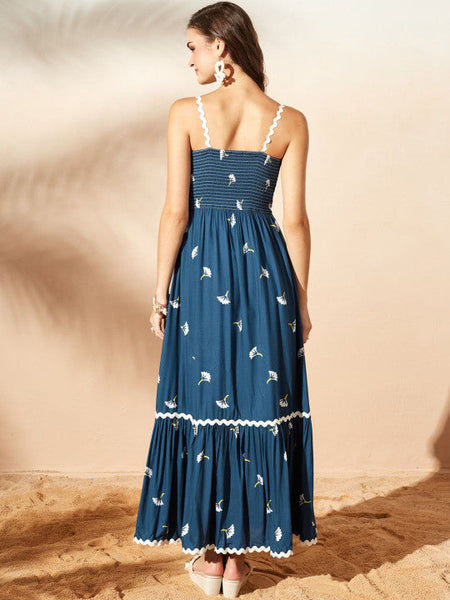 Women's Floral Print Ruffled Maxi Dress VitansEthnics