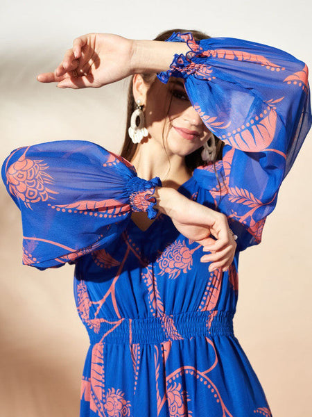 Women's Floral Print Chiffon Maxi Dress VitansEthnics