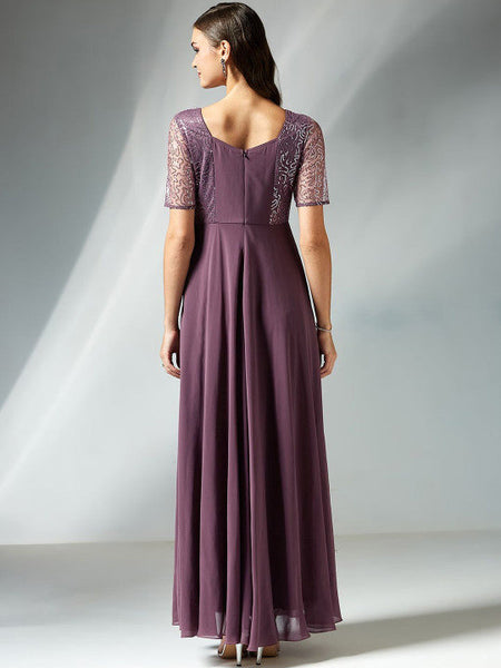 Womens Embellished Georgette A-Line Maxi Dress VitansEthnics