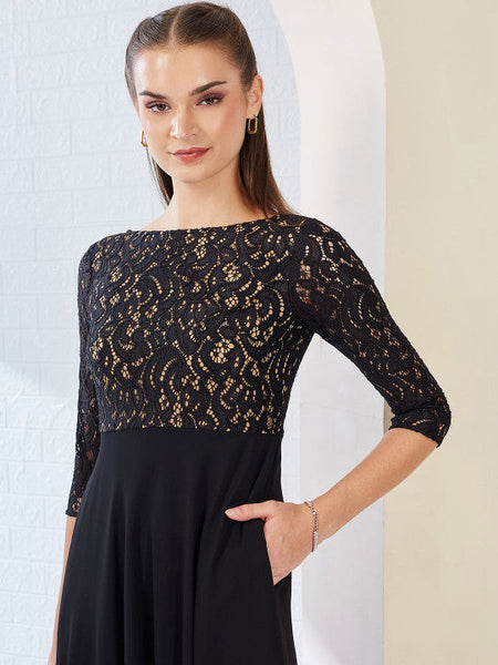 Women Self Design Side Pocketed Georgette Fit and Flare Maxi Length Dress VitansEthnics
