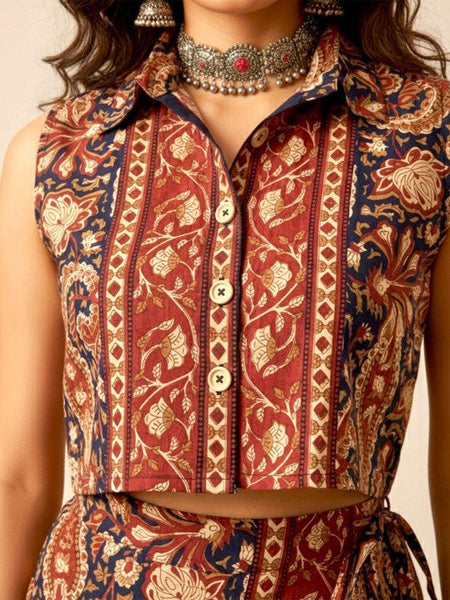 Women Printed Shirt Collar Shirt & Skirt Co-Ords Set VitansEthnics