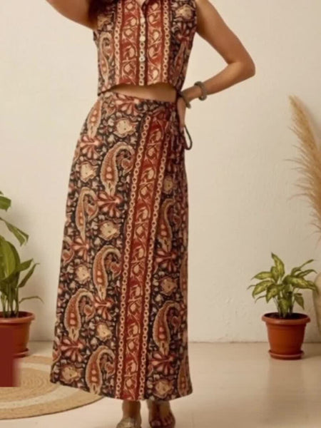Women Printed Shirt Collar Shirt & Skirt Co-Ords Set VitansEthnics