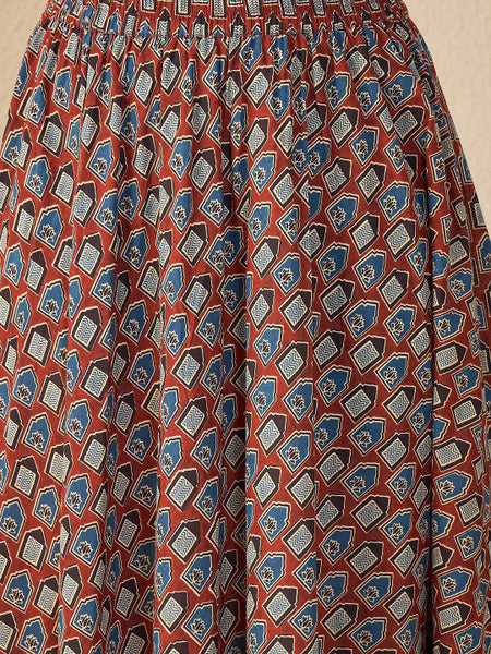 Women Brown Printed Sleeveless V-Neck Pure Cotton Waistcoat With Skirt Co-Ords Set VitansEthnics