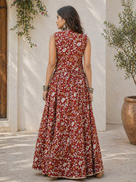Women Indie Florals Cotton Printed Top with Skirt Co-Ords Set VitansEthnics