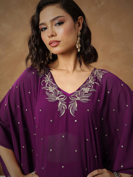 Women Floral Embroidered Thread Work Kaftan Kurta with Palazzos VitansEthnics