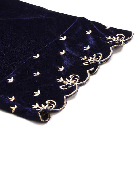 Women Floral Embroidered Round Neck Thread Work Velvet Kurta With Palazzo VitansEthnics