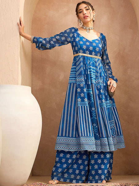 Women Floral Printed Anarkali Kurta with Palazzos Set VitansEthnics