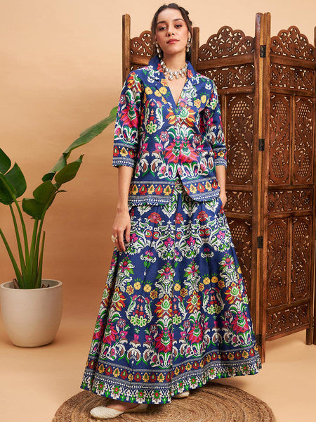 Floral Printed Blazer With Skirt Co-Ords Set Indo Western Outfit VitansEthnics