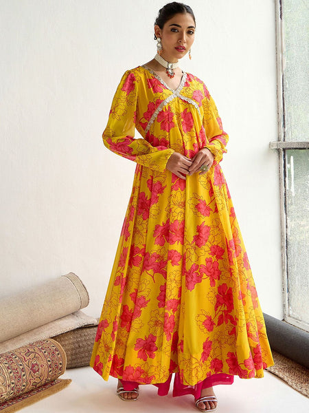Women Floral Printed Georgette Anarkali Kurta Dress VitansEthnics