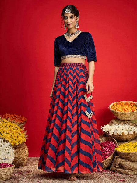 V-Neck Sequinned Velvet Ready To Wear Lehenga Choli VitansEthnics