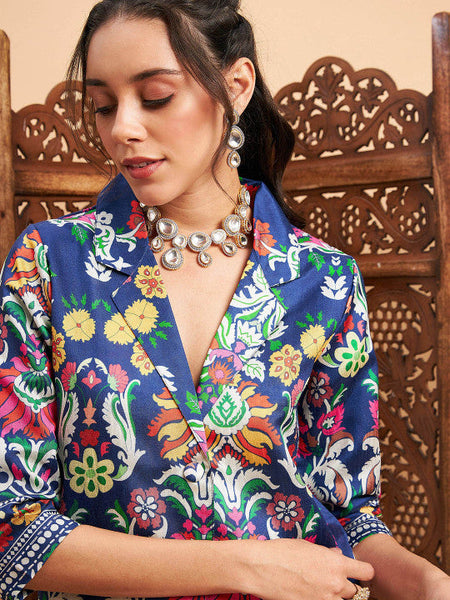 Floral Printed Blazer With Skirt Co-Ords Set Indo Western Outfit VitansEthnics