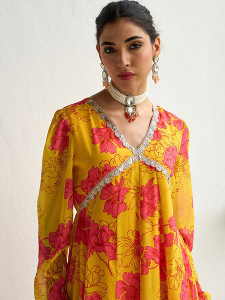 Women Floral Printed Georgette Anarkali Kurta Dress VitansEthnics
