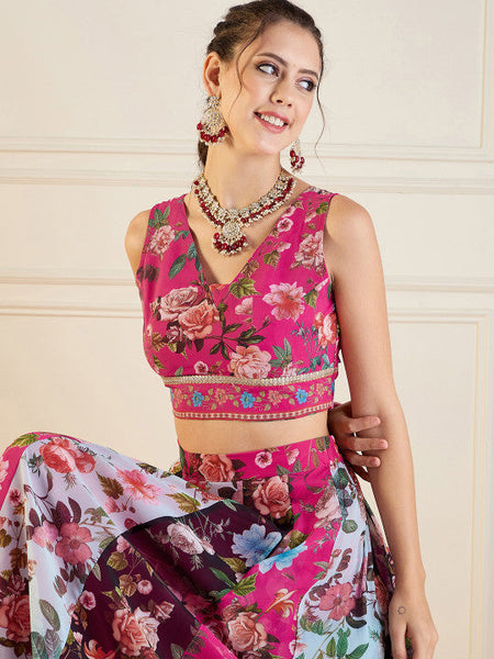 Women Pink Printed Ready to Wear Lehenga Choli VitansEthnics