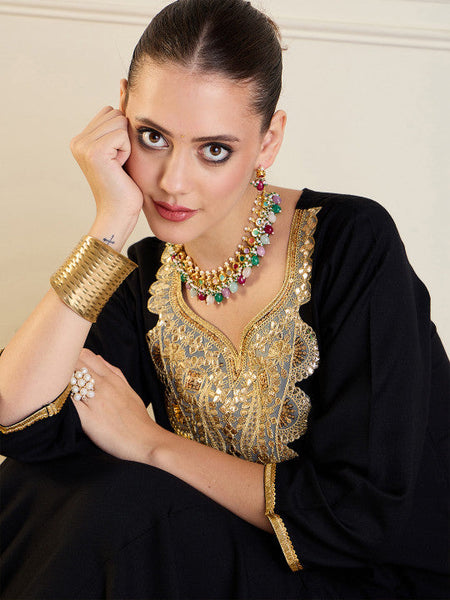 Embroidered Three Quarter Sleeve Tunic & Skirt Co-Ords Set Indo Western Outfit VitansEthnics