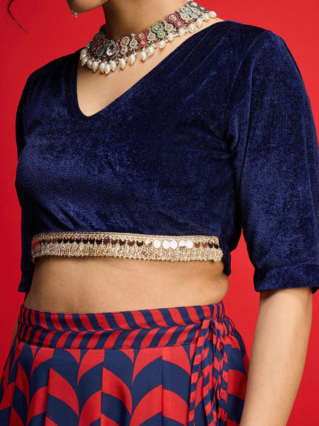 V-Neck Sequinned Velvet Ready To Wear Lehenga Choli VitansEthnics