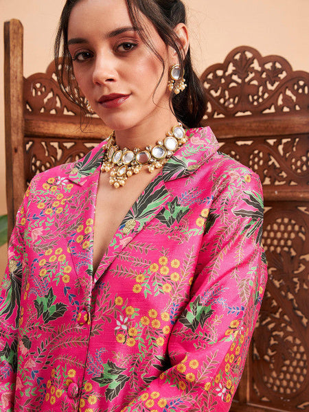 Floral Printed Blazer With Straight Pants Co-Ords Set Indo Western Outfit VitansEthnics