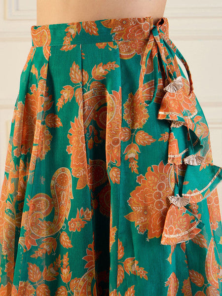 Women Green Printed Ready to Wear Lehenga Choli VitansEthnics