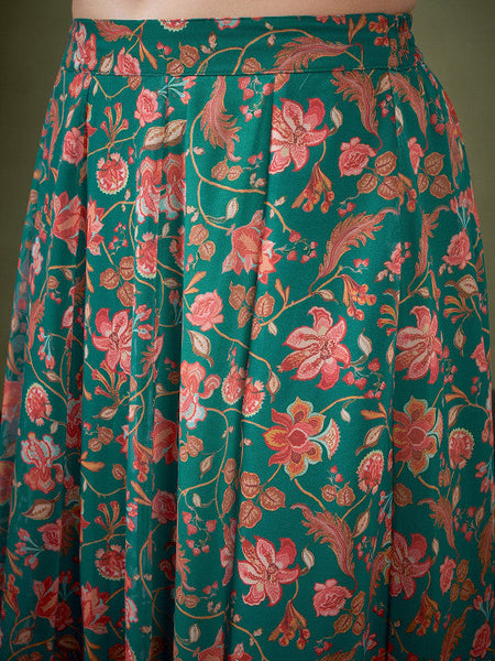 Green Floral Printed Ready to Wear Lehenga Choli VitansEthnics
