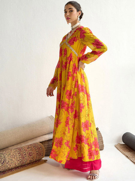 Women Floral Printed Georgette Anarkali Kurta Dress VitansEthnics