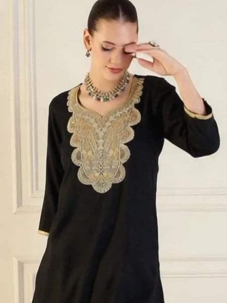 Embroidered Three Quarter Sleeve Tunic & Skirt Co-Ords Set Indo Western Outfit VitansEthnics