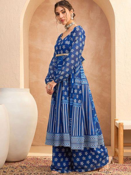 Women Floral Printed Anarkali Kurta with Palazzos Set VitansEthnics