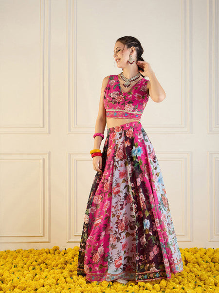 Women Pink Printed Ready to Wear Lehenga Choli VitansEthnics