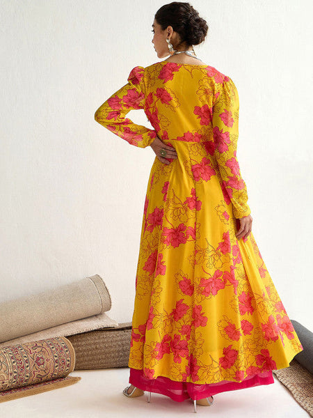 Women Floral Printed Georgette Anarkali Kurta Dress VitansEthnics