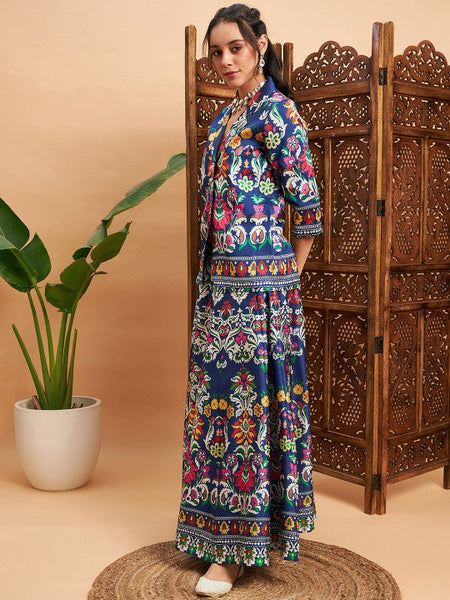Floral Printed Blazer With Skirt Co-Ords Set Indo Western Outfit VitansEthnics