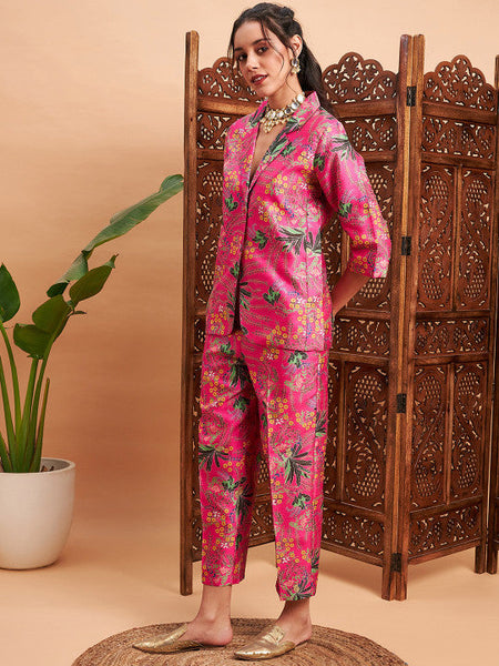 Floral Printed Blazer With Straight Pants Co-Ords Set Indo Western Outfit VitansEthnics