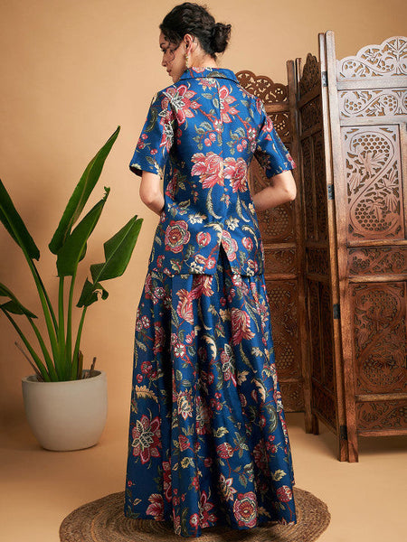Floral Printed Blazer With Skirt Co-Ords Set Indo Western Outfit VitansEthnics