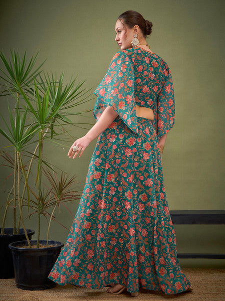 Green Floral Printed Ready to Wear Lehenga Choli VitansEthnics