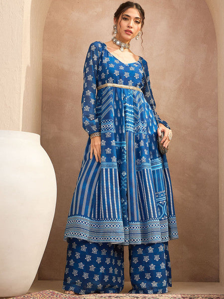 Women Floral Printed Anarkali Kurta with Palazzos Set VitansEthnics