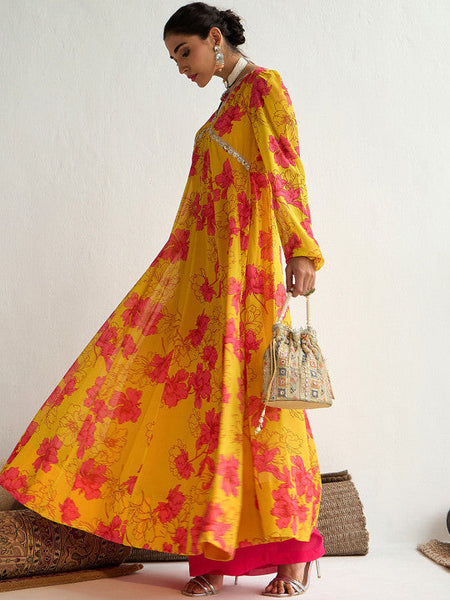 Women Floral Printed Georgette Anarkali Kurta Dress VitansEthnics