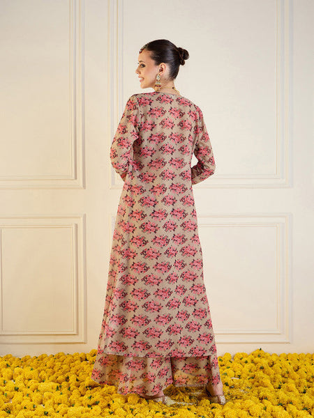 Beige Floral Printed Crop Top Palazzo With Shrug Co-Ords Set Indo Western Outfit VitansEthnics