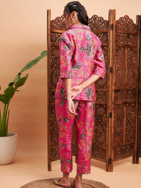 Floral Printed Blazer With Straight Pants Co-Ords Set Indo Western Outfit VitansEthnics