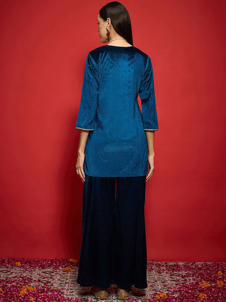 Women Embroidered Regular Velvet Kurta with Palazzos Set VitansEthnics