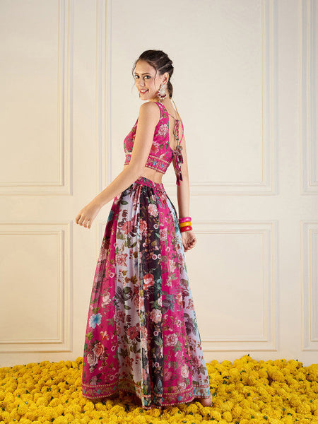 Women Pink Printed Ready to Wear Lehenga Choli VitansEthnics