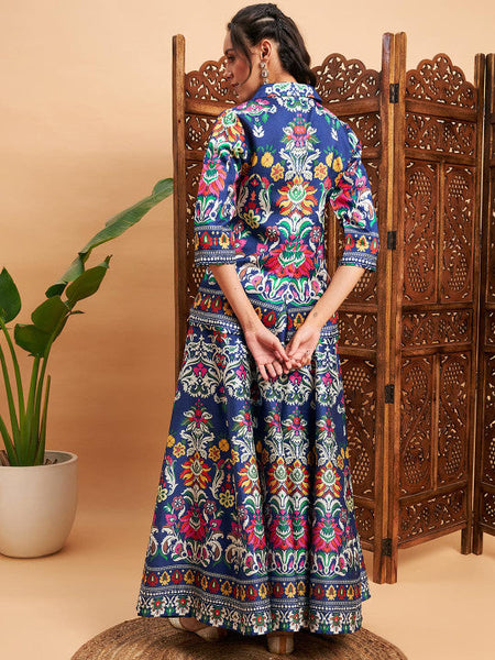 Floral Printed Blazer With Skirt Co-Ords Set Indo Western Outfit VitansEthnics
