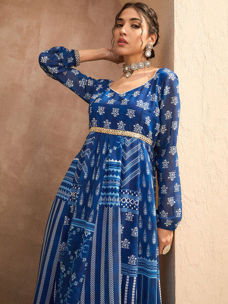 Women Floral Printed Anarkali Kurta with Palazzos Set VitansEthnics