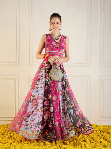 Women Pink Printed Ready to Wear Lehenga Choli VitansEthnics